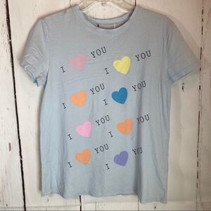 Wildfox Sz Small I love you light blue Tee Kisses Valentines